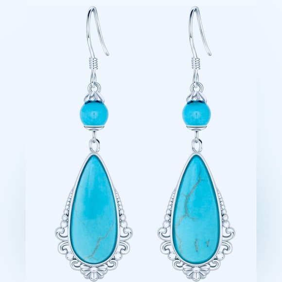 Turquise stone Wire Dangle Drop Earrings - Picture 1 of 4